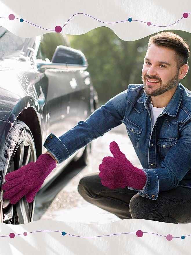 Patelai 3 Pairs Microfiber Plant Dusting Gloves Leaf Cleaning Gloves for Indoor Plants, Blinds, Furniture, House (Reddish Violet,Blue,Purple,Large)
