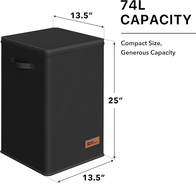 Simple Houseware Foldable Laundry Hamper Basket with Lid and Bag, Black | Heavy Duty 600D Polyester, Water-Resistant Surface