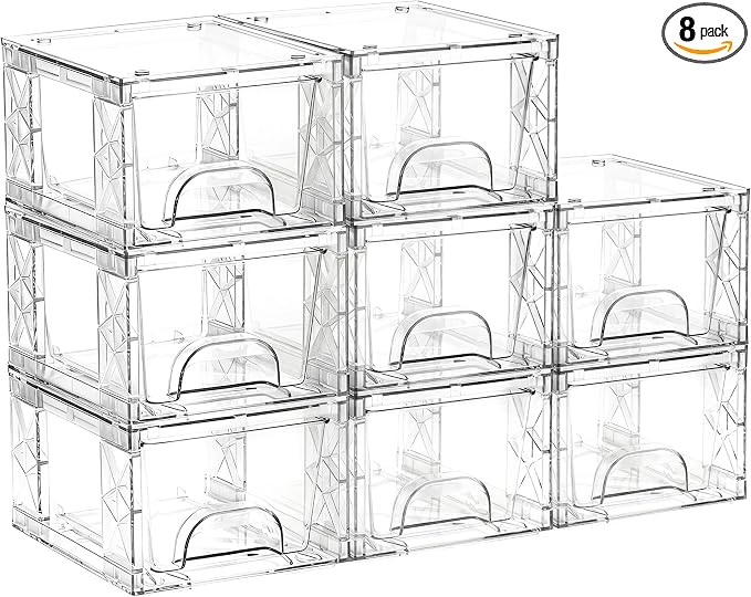 Stackable Storage Drawers 8 Pack 4.4in Clear Medicine Bins Organizer