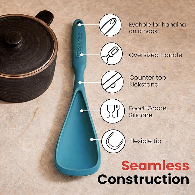 Silicone Spoon Spatula for Cooking - Multifunction Scoop Spatula Spoonula - Heat Resistant Cooking Spoon for Nonstick Cookware - Large Silicone Kitchen Spoon - Seamless Design (Gray/Teal,2pcs)