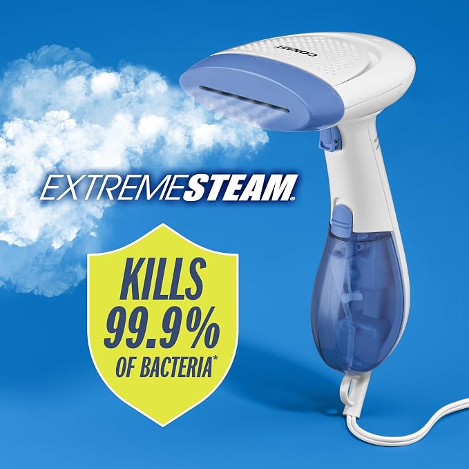 Conair Handheld Garment Steamer for Clothes, ExtremeSteam 1200W, Portable Handheld Design, White/Blue (Pack of 2)