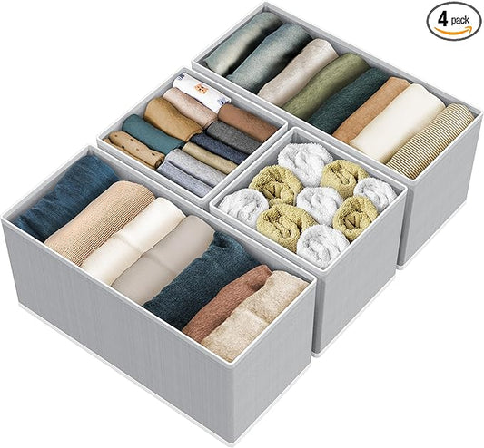 Simple Houseware Underwear Drawer Organizer, Set of 4, Gray | for Sock/Bra/Undergarment/Panty/Onesie, Collapsible