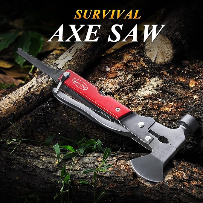 14-in-1 Multitool Camping Axe Hatchet – Essential Camping Gear with Knife, Hammer, Saw, Bottle Opener, Screwdriver – Multi Tool with Sheath – Gifts for Men, Dad, and Outdoor Adventures