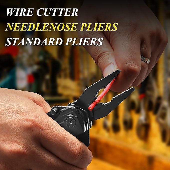 Pocket Knife, 15-in-1 Multitool with Pliers, Bottle & Can Opener, 9 Screwdriver Bits, Locking Mechanism & Nylon Sheath - EDC Multi Tool for Camping, Hiking & DIY, Gift for Men & Dad
