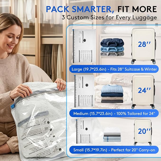 18 Packs Vacuum Bags for Travel with Rechargeable Pump, 3 Sizes Vacuum Seal Bags for Clothing, Compression Vacuum Travel Bags for Luggage, Vacuum Packing Bags for Closet Organization