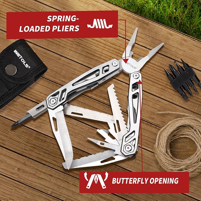Multitool with Pocket Knife, Birthday Gifts for Men Women Mom Dad | 21-in-1 Stainless Steel Pliers with Screwdrivers, Self-locking Multi tools with EDC Sheath, Ideal for Home, Camping, Survival