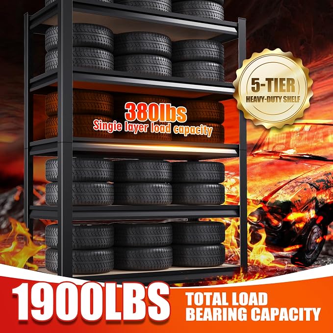 3-Pack 5-Tier Heavy Duty Garage Shelving Units - 71" H x 28" W x 12" D Adjustable Industrial Steel Metal Storage Rack Set for Warehouse, Pantry, Commercial Display & Basement, Black