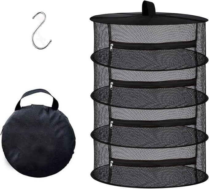Desy & Feeci 4-Layer Herb Drying Rack - Collapsible Mesh Hanging Dryer Net for Herbs, Flowers, Tea, Fruits, and Vegetables - Includes S-Hook & Storage Bag (24" x 31")