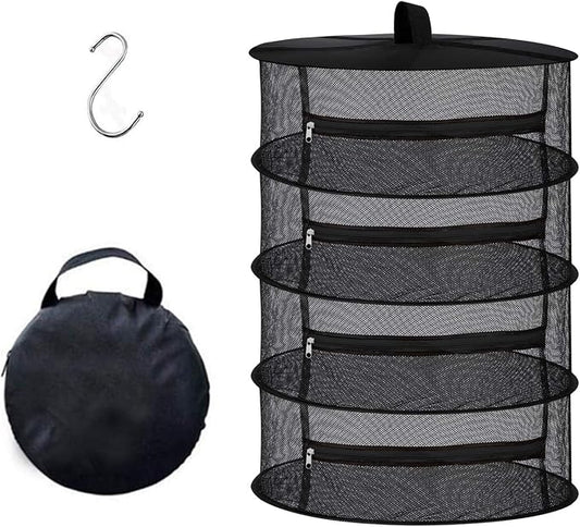 Desy & Feeci 4-Layer Herb Drying Rack - Collapsible Mesh Hanging Dryer Net for Herbs, Flowers, Tea, Fruits, and Vegetables - Includes S-Hook & Storage Bag (24" x 31")