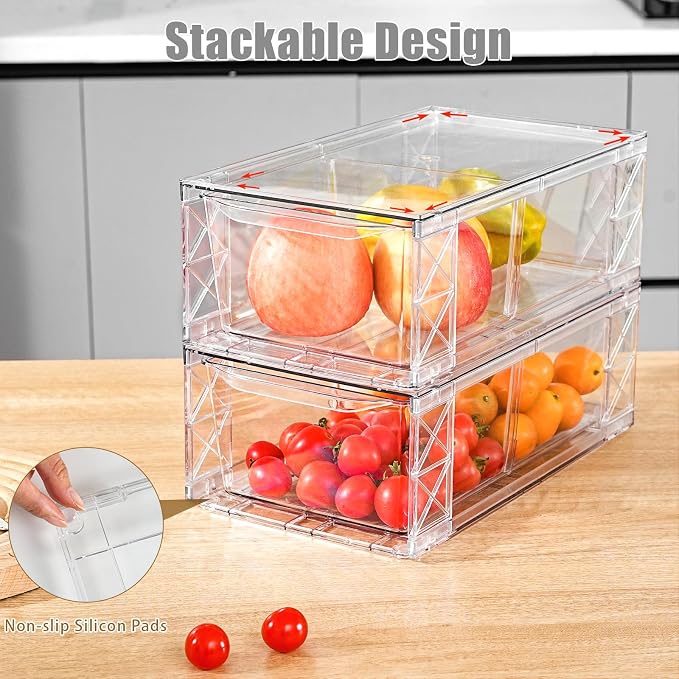 Clemate 8Pack Stackable Kitchen Storage Organizer,Pantry Organizers and Storage, Foods Organizer Bins, Fits Kitchen, Pantry, Cabinet, Closet, All Purpose Portable Household Containers