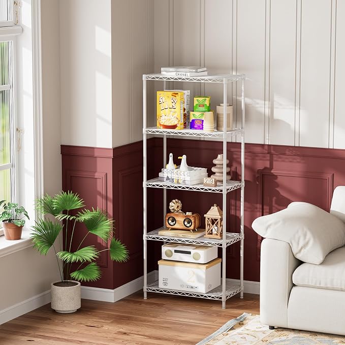 Golpart 5Tier Adjustable Storage Shelves Metal Wire Shelving Standing Shelf | Utility Heavy Duty Unit Rack Closet Organize for Home Kitchen Laundry Room Organization Pantry 12"Dx22"Wx59"H White