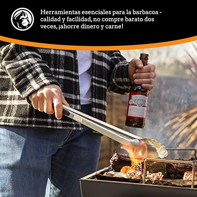 Mountain Grillers Grill Tongs for Cooking BBQ - 12 & 16" Set of 2 Heavy Duty for Serving Food Rubber Grips Long Locking Stainless Steel Kitchen Tongs & Barbecue No More Burnt Hands Heat Resistant