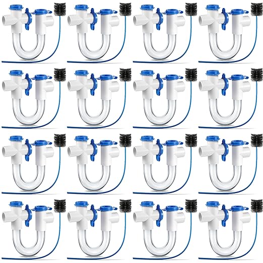 16 Pack 3/4 Inch Standard Condensate Trap with Cleaning Brush, PVC U Trap for HVAC Systems, Air Conditioner, Effectively Drains Condensate (White)