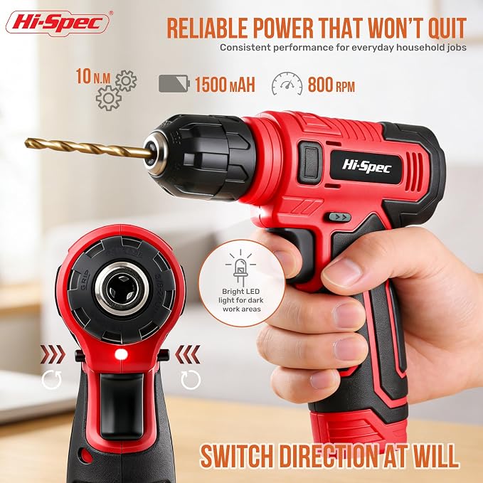 Hi-Spec Tool Set with 8V Cordless Drill Set Home Repair & Maintenance | Complete DIY Tool Kit, USB Rechargeable Electric Drill Driver, Women and Men Tool Kit, Home Repair & Maintenance, Compact