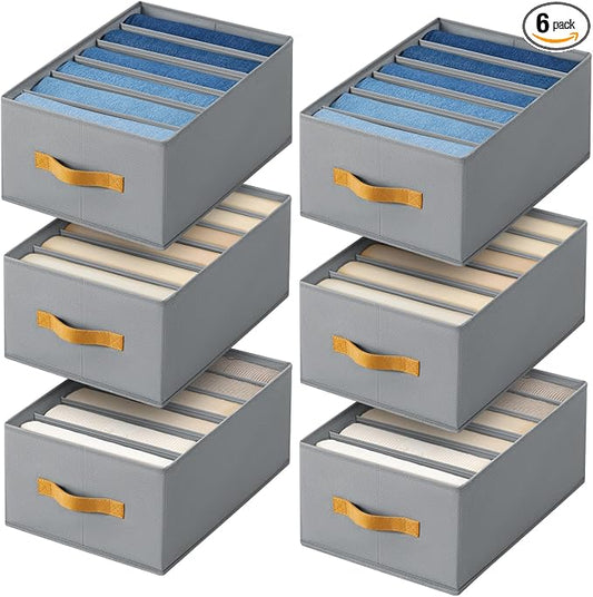 DIMJ Wardrobe Clothes Organizer - Foldable Closet Drawer Organizer Dividers for Jeans, Pants, Sweater, T Shirt, Storage Bins with Handles for Shelf