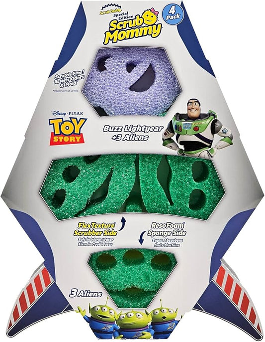 Scrub Daddy Scrub Mommy Toy Story Rocket Ship FlexTexture + ResoFoam Cleaning Sponges - Non-Scratch Sponges for Everyday Cleaning - Kitchen, Bathroom & Outdoor - Kitchen Sponges for Dishes (4 Count)