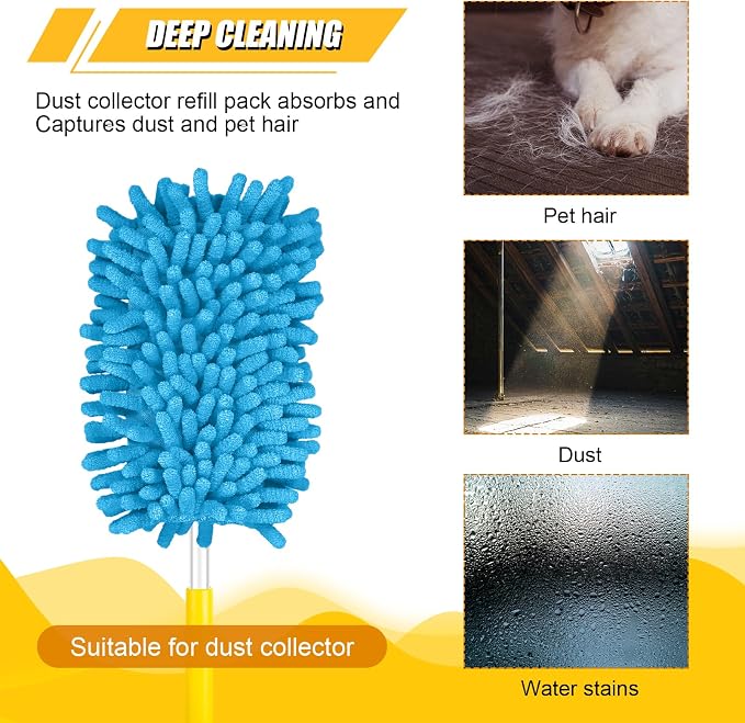 2pcs Duster Refills, Microfiber Dusters Heavy Duty Refills 360 Ceiling Fan Duster Replacements Reusable Hand Dusters for Cleaning (Blue)