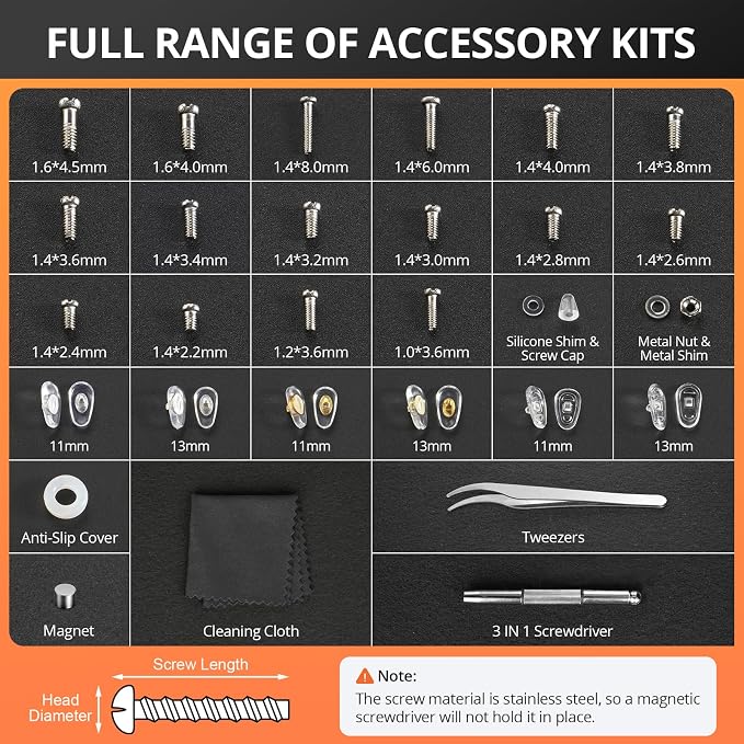 JOREST Eyeglass Repair Kit, Sunglasses/Glasses Repairing Tool including Small Screws, Nose Pads and Screwdrivers, Eyeglass Fixing Kit; Christmas gift for people who wear glasses(Men/Women Him/Her)