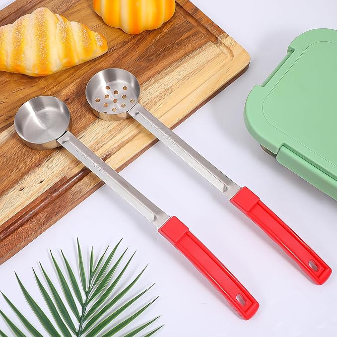 8 Pcs 2 OZ Portion Control Serving Spoons, Solid and Slotted Stainless Steel Ladle Spoon, Food Measuring Utensils for Weight Watchers, Buffets, Parties