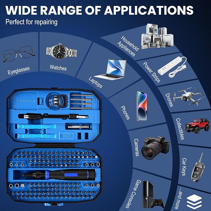 152-in-1 Precision Screwdriver Set, Electronics Repair Kit with Magnetic CR-V Bits, Phone Laptop Repair Tool Kit for iPhone, MacBook, PC, Game Console, Tablet, Cameras, Drones