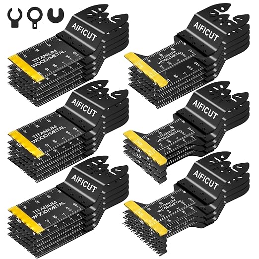 AIFICUT 31 PCS Multi Tool Blade Kits, Professional Titanium Oscillating Tool Blades for Metal, Wood, Plastic, Quick Release Oscillating Saw Blades Compatible with Dewalt Milwaukee Ryobi Rockwell Fein
