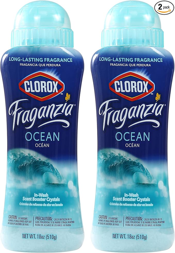 Clorox Fraganzia In-Wash Scent Booster Crystals, Ocean, 2x18 Oz | HE-compatible fragrance beads safe for all fabrics and colors; boosts freshness on clothes and linens