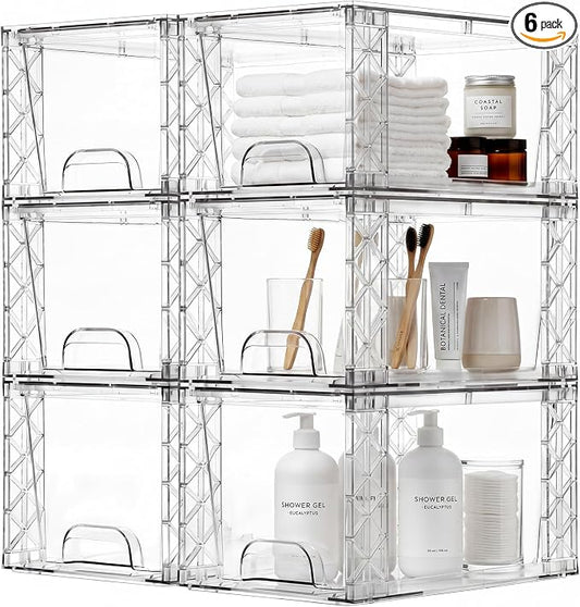 Stackable Storage Drawers 6 Pack 7in Under Bathroom Sink Organizer Boxes