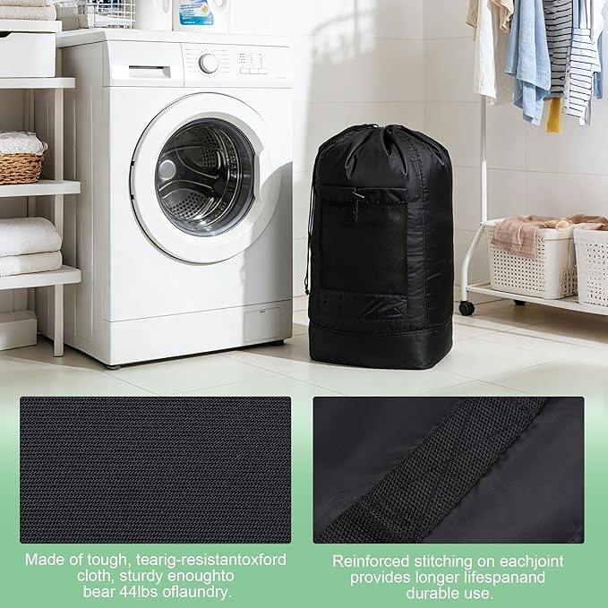 Backpack Laundry Bag,Large Travel Laundry Bags (Grey) | with Shoulder Straps and Mesh Pockets,Laundry Backpack with Drawstring Closure for College,Trave,Dorm, Apartment,Laundromat