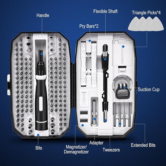 152-in-1 Precision Screwdriver Set, Electronics Repair Kit with Magnetic CR-V Bits, Phone Laptop Repair Tool Kit for iPhone, MacBook, PC, Game Console, Tablet, Cameras, Drones