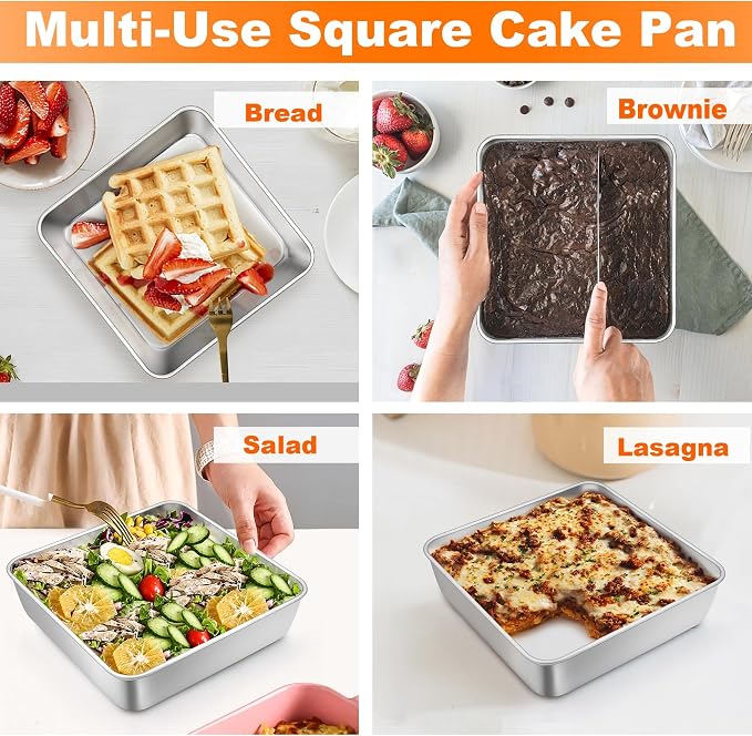 TeamFar Square Cake Pan 6 Inch, Stainless Steel Mini Square Baking Pan for Cake Brownie, Healthy & Sturdy, One Piece Design & Smooth Edge, Dishwasher Safe & Easy Clean