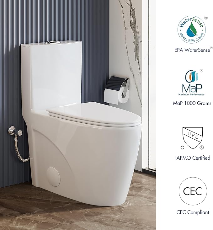Eridanus Elongated One Piece Toilet with Powerful Siphon Dual Flush 1.1/1.6 GPF, 12" Rough-In Modern Bathroom Toilets with Comfort Soft Closing Seat Height 17", ADA Compliant Bowl, White