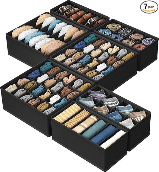 Simple Houseware Closet Underwear Organizer Drawer Divider Assorted 7 pcs | Black