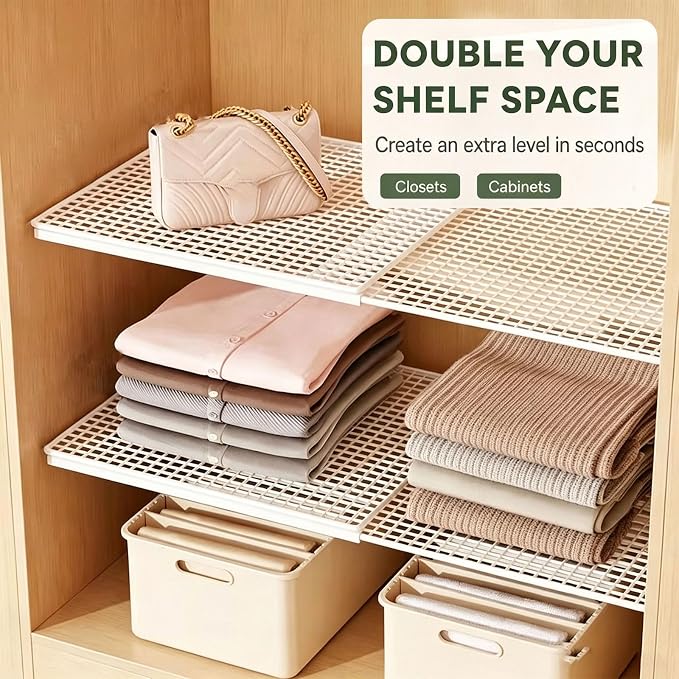 2 in 1 Expandable Floating Metal Cabinet Shelf, White, 1pc | Adjustable, 2 In 1, Stand or Float, For Kitchen Pantry, Closet, Wardrobe