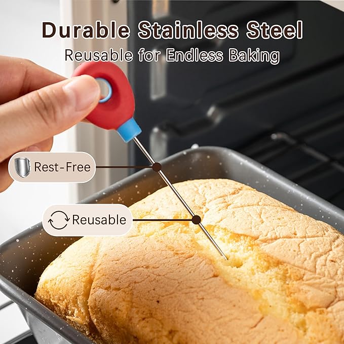 Cake Tester Set, 3-Pack Stainless Steel Baking Testers with Storage Case & Baking Guide, Reusable Cake Doneness Tester Tool for Cakes, Bread, Cupcakes & Brownies