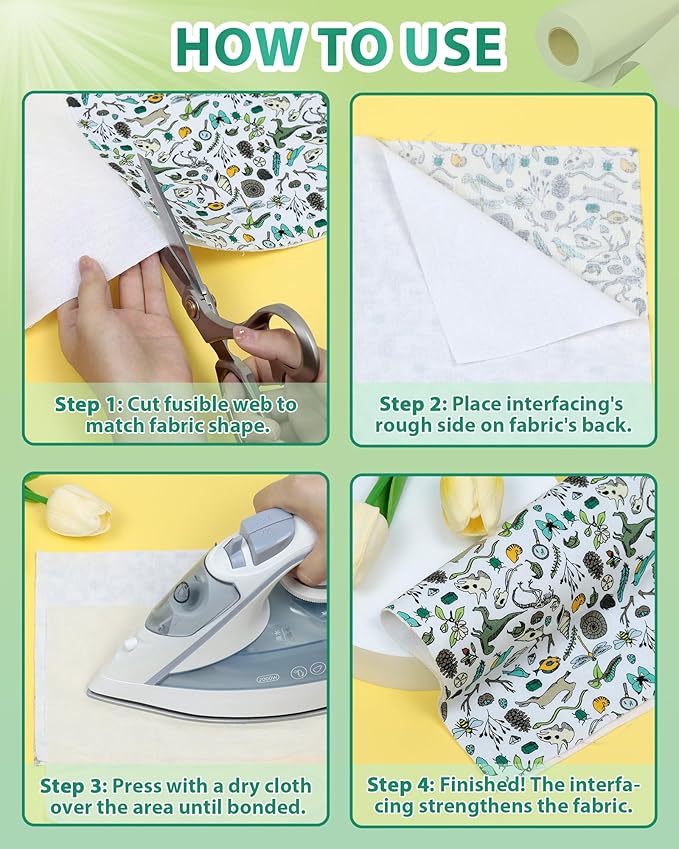 PLANTIONAL Woven Cotton Iron-On Fusible Interfacing: 10.6 inch X 10 Yards White Medium Weight 100% Cotton Single-Sided Interfacing for t-Shirt Quilts Blouses Dress Shirts Collars DIY Crafts Supplies