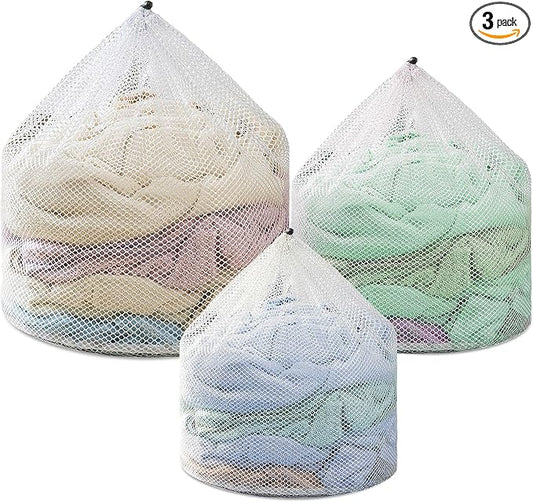 3Pcs Laundry Mesh Wash Bags, Drawstring Net Laundry Bag for Washing Machine, Mesh Laundry Wash Bags for Home Dorm Hotel Travel Use