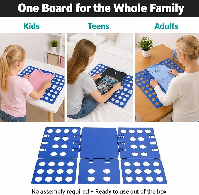 Shirt Folding Board, Shirt Folder - Folds Hoodies, Jeans & Shirts, Blue | Quick garment folding, heavy duty for thick clothes, for adults & kids, compact foldable design, no assembly required