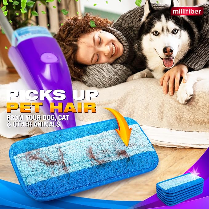 Millifiber Reusable Mop Pads for Swiffer WetJet Mops (6 Pack), Blue | Washable wet mopping cloths, microfiber replacement refills, hardwood floor cleaning pads