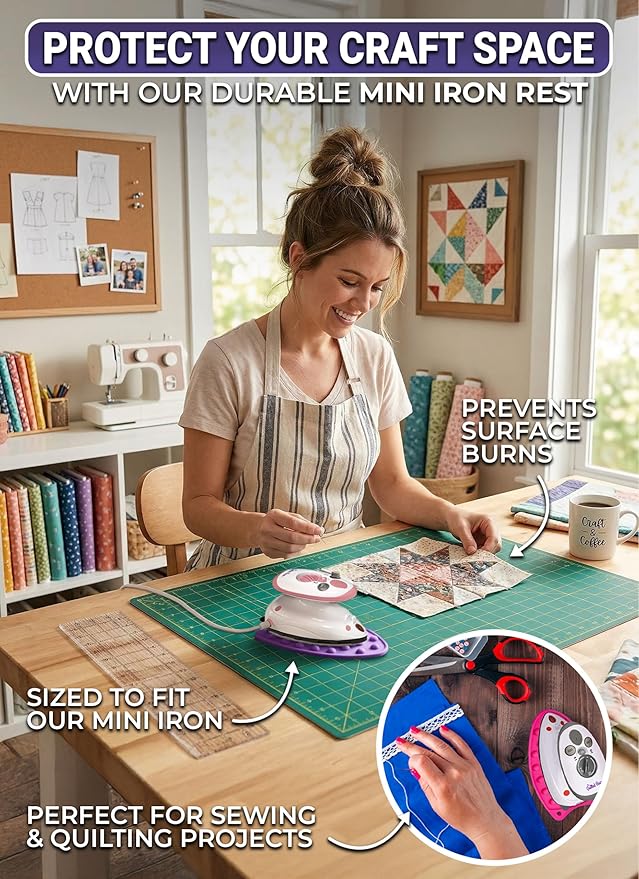 The Quilted Bear Mini Iron Rest - Silicone Heat Resistant Mat for Stress-Free Crafting, Sewing & Quilting Supplies - Durable and Protective Surface for Mini Iron (Navy Blue)