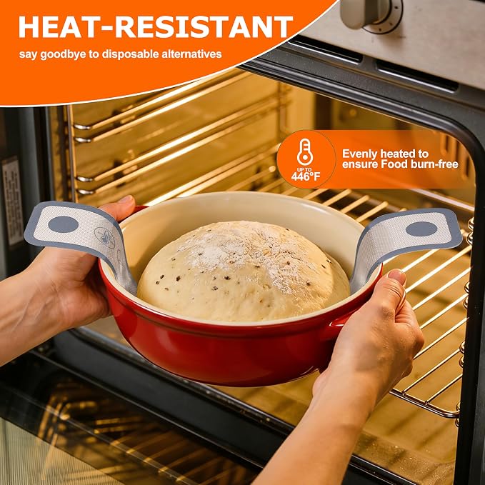 Silicone Bread Sling Mat for Dutch Oven, 2 PCS Non-Stick & Reusable Bread Baking Supplies with Long Handles, Easily Transfer Sourdough & Baking, Dishwasher Safe (Round, Grey)