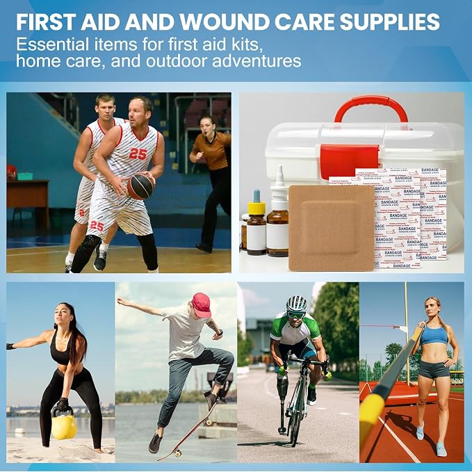 Geiserailie 24 Pcs Extra Large Flexible Adhesive Bandages 4 x 4 Inch Sterile Fabric Bandages with Non-Stick Pad Latex Free Painless Removal for Wound Care and First Aid(Rectangle)