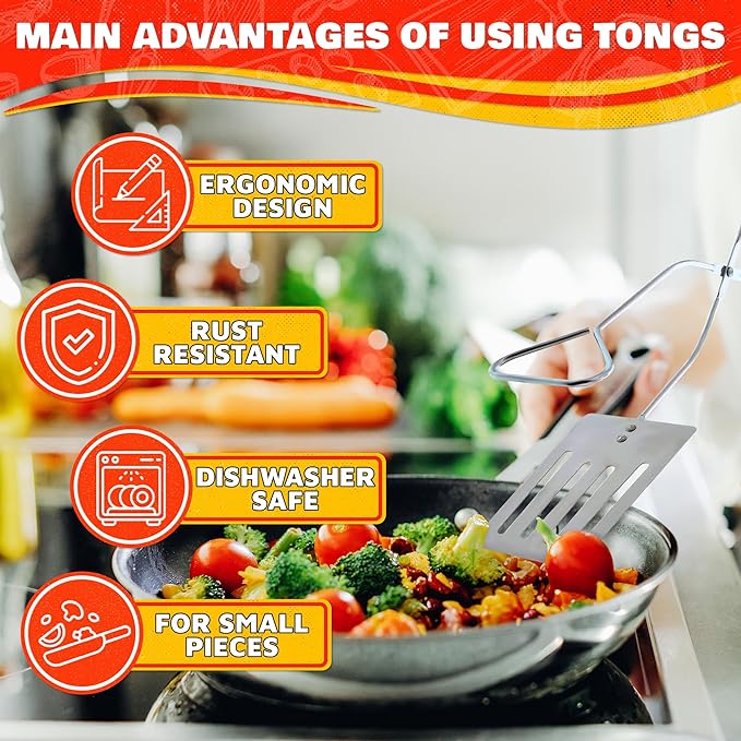 14.3" BBQ Spatula Tongs for Cooking - 2 in 1 One Hand Flip & Grip Stainless Steel Long Grill Tongs for Outdoor Grill, Ergonomic BBQ Turner - Multifunctional Grilling Spatula for Easter Outdoor Cooking