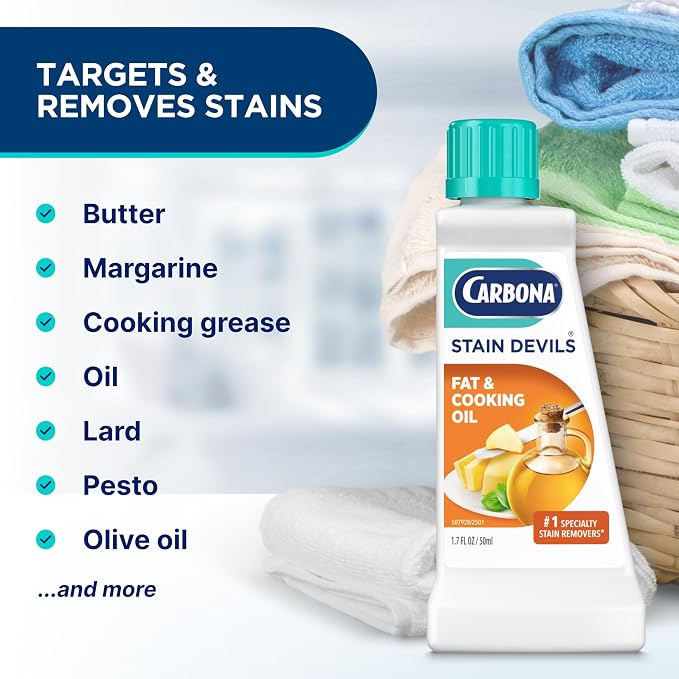 Carbona Stain Devils® #5 | Fat & Cooking Oil | Professional Strength Laundry Stain Remover | Multi-Fabric Cleaner | Safe Formula | 1.7 Fl Oz, 3 Pack