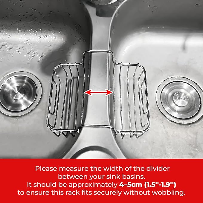 BuleVina Stainless Steel Sponge Holder for Kitchen Sink - Never Rust Hanging Saddle Double for Soap Kitchen Sink Caddy 2.2 inch, Rustproof Organizer for Dishwashing and Brush Drying