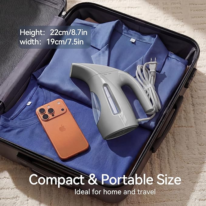 HiLIFE Steamer for Clothes, Portable Handheld Garment Wrinkle Remover, 240ml Big Capacity, 700W, Strong Penetrating Steam, for Home, Office and Travel, ONLY FOR 120V, Silver Gray