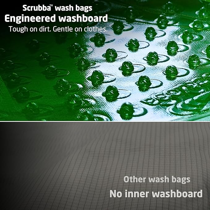 Scrubba Wash Bag Patented Washboard-in-a-Bag™ 5 oz Travel Clothes Washer | Pack Light, Wash Anywhere Fast, Internal Washboard, Machine-Quality Wash, Portable, No Electricity, Camping, RV, Cruises
