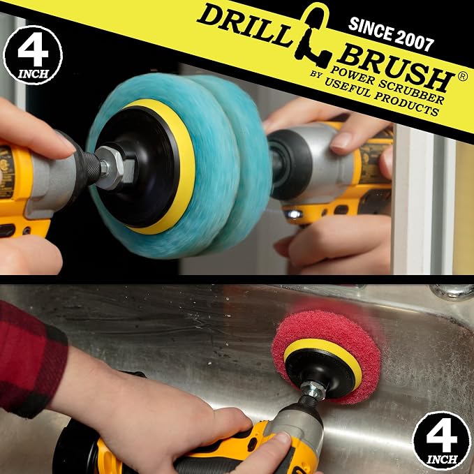 Bathroom Accessories - Cleaning Supplies - Bath Mat - Shower Door Cleaner | Drill Brush - Scrub Pads - Spin Scrubber Pad Kit - Hard Water Stain Remover - Shower Cleaner - Tub Cleaner - Glass Cleaner