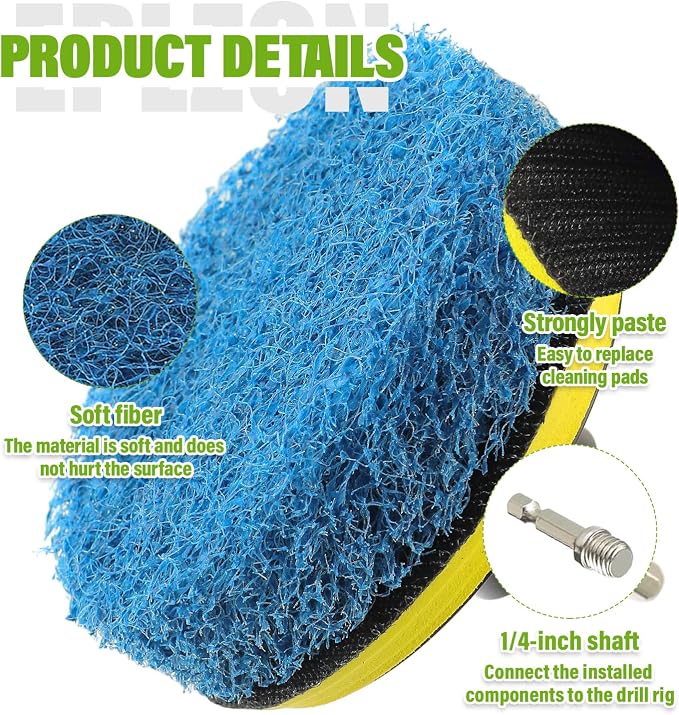 4 Inch Drill Brush Scrub Pads Cleaning Kit, 5X Faster Cleaning, Reusable Double Sided Scrub Pad for Bathroom Shower Tub Tile Grout Kitchen Toilet Hard Surfaces, 9 Pack(Blue)