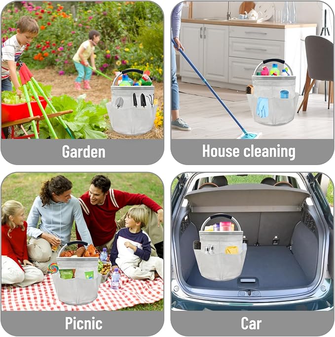 mumisuto Wearable Cleaning Caddy，Cleaning Supplies Organizer Foldable Basket Bucket Tool with Handle Cleaning Bag for Cleaning Professionals, Auto Detailers, Housekeepers (Clear)