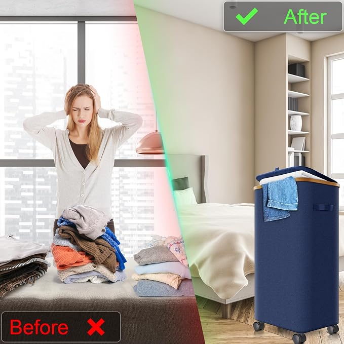 Laundry Hamper with Wheels, 75L Rolling Laundry Basket with Lid | Clothes Hampers for Laundry with Inner Bag, Dirty Clothes Hamper for Bedroom, Dorm, Bathroom, Laundry Room
